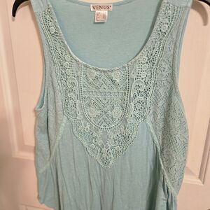VENUS Light Blue Lace Detail Tank Top